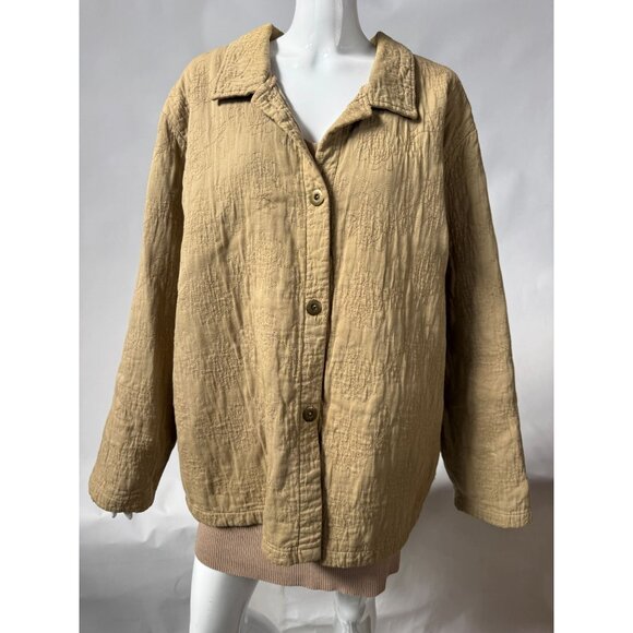 Womens Beige Quilted Button-Up Jacket By BTB Woman 2X 100% Cotton Made In Canada - Picture 7 of 14